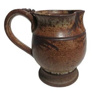 VTG Studio Art Pottery Pitcher Hand Thrown Stoneware Farmhouse Rustic 7" Signed